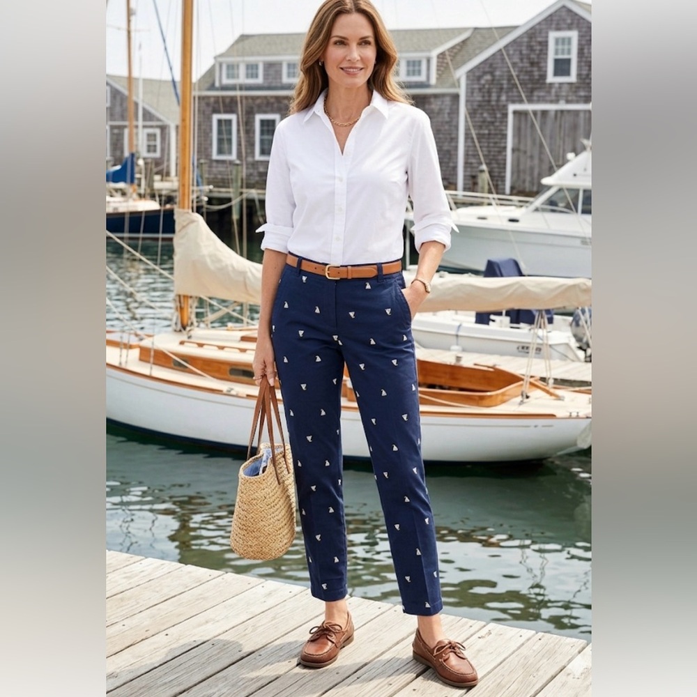 Talbots Weekend Chino Navy Blue Sailboat Critter Pants Size 2